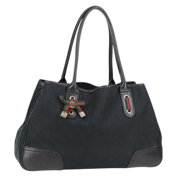 GUCCI GG Canvas Web Sherry Line Pretty Tote Bag Black Gold - Picture 1 of 16